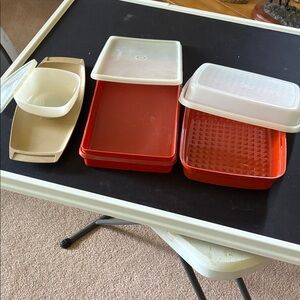 Tupperware Red and Cream Food Storage Containers Set
